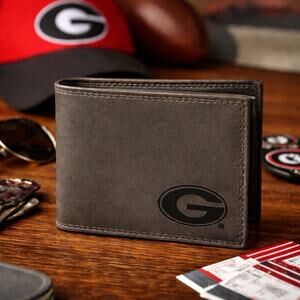 NCAA Zep-Pro Genuine Leather Bifold Wallet Brown Georgia Bulldogs G Logo